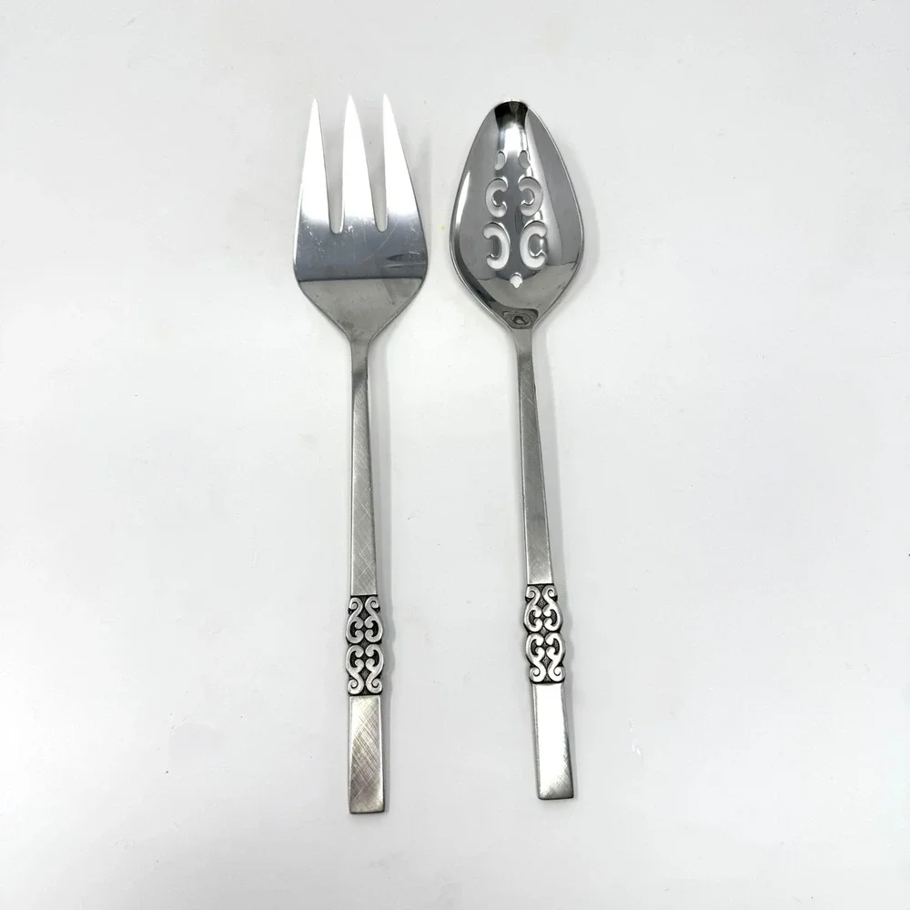 International Stainless Deluxe Danish Scroll Salad Serving Set Fork Spoon‎
